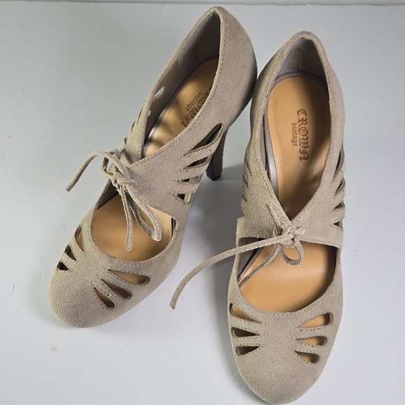 Crown Vintage Shoes - Crown Vintage Bruges leather Cutout‎ Lace Up Heels Beige Women's Size 7.5M